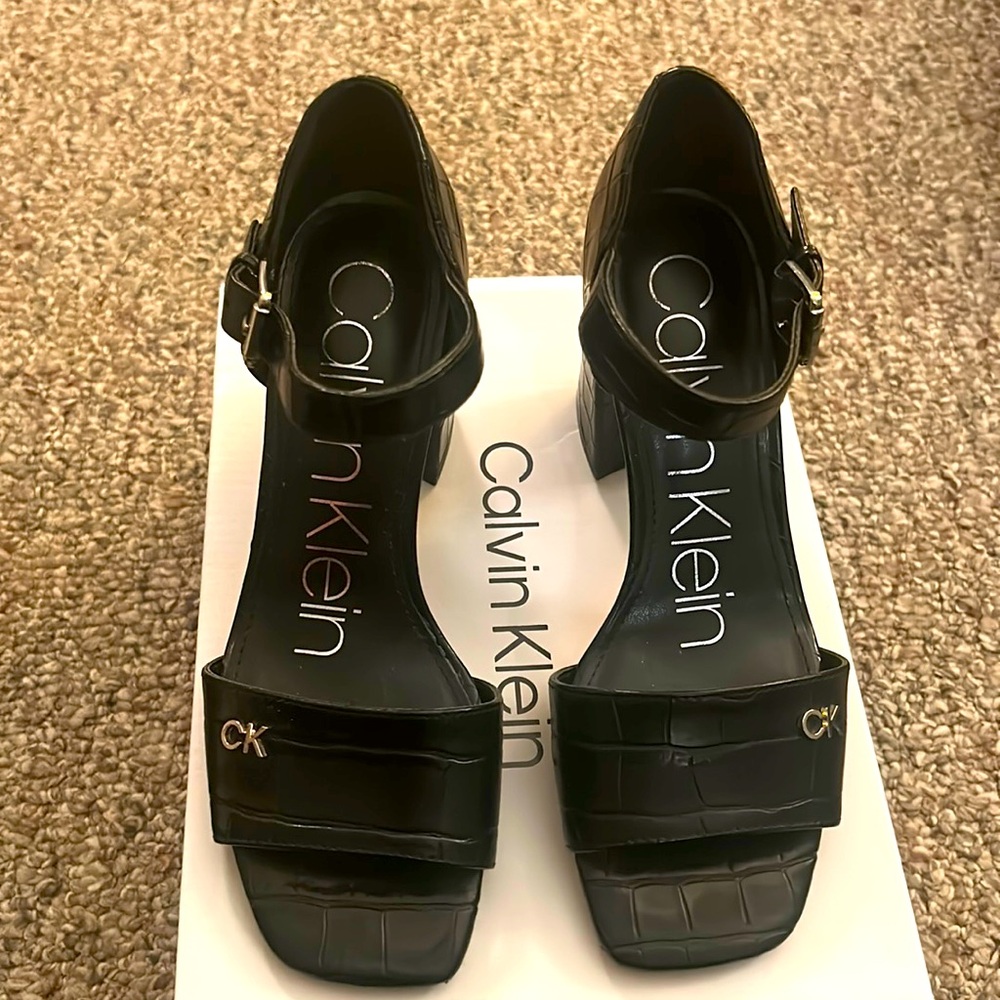 Calvin Klein stacked heel open toe